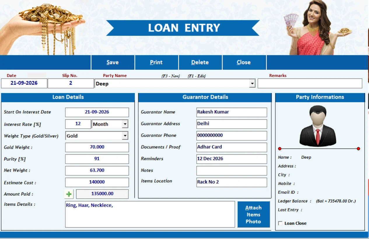 Girvi management system for jewellery pledge and loan business