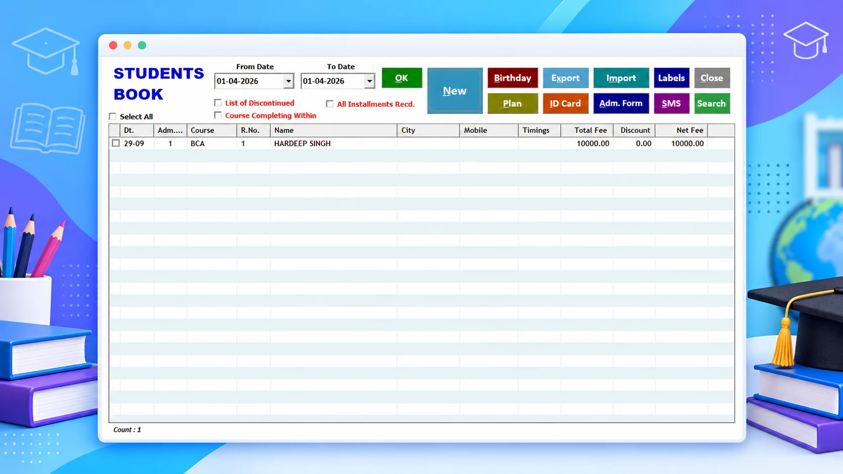 Edu Plus complete student records management professional software screenshot