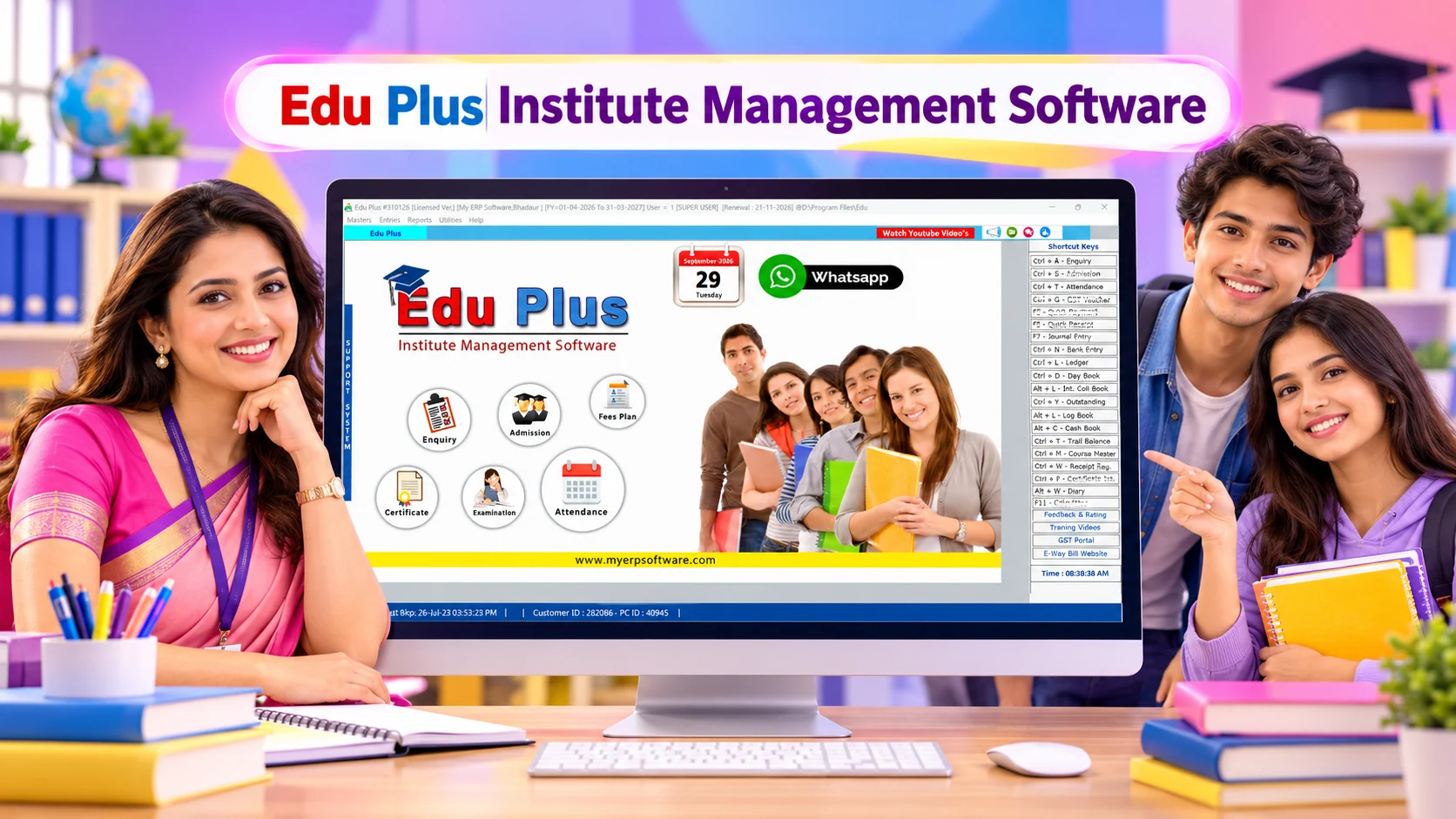 Edu Plus institute management software with teacher, students and software dashboard