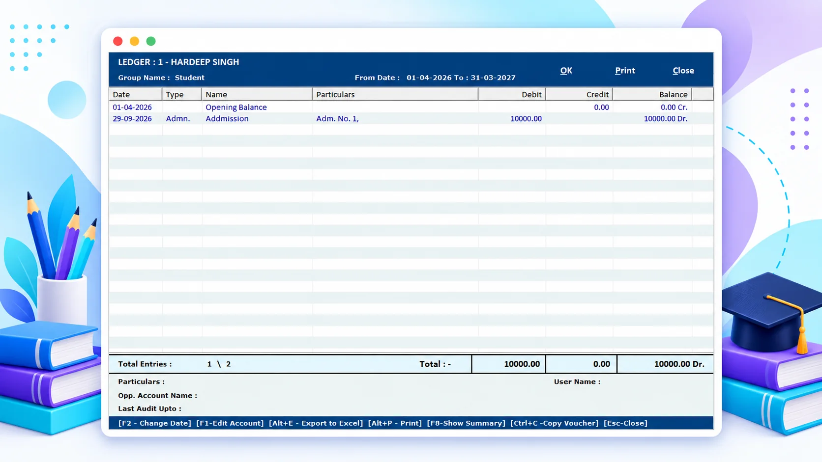 Edu Plus ledger management software professional software screenshot