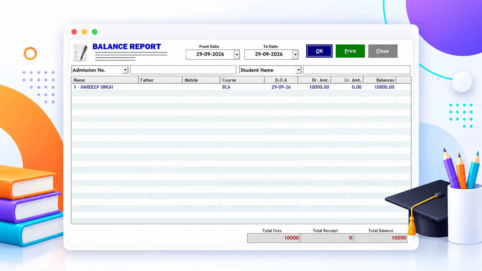 Edu Plus student fee outstanding management professional software screenshot