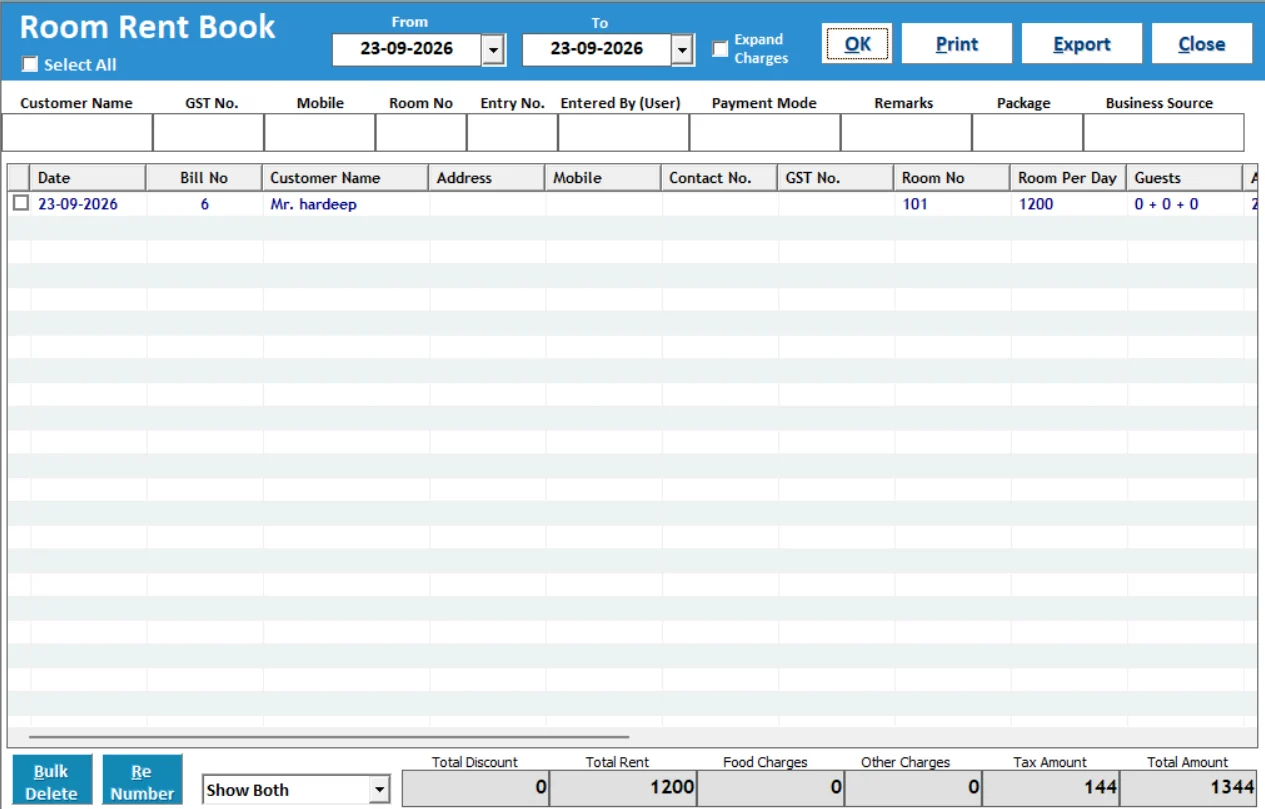Hotel ERP daily collection report