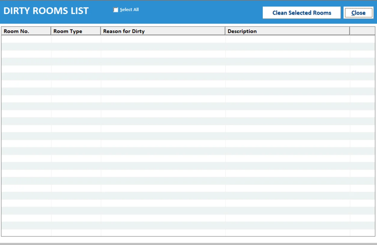 Hotel ERP dirty room status screen
