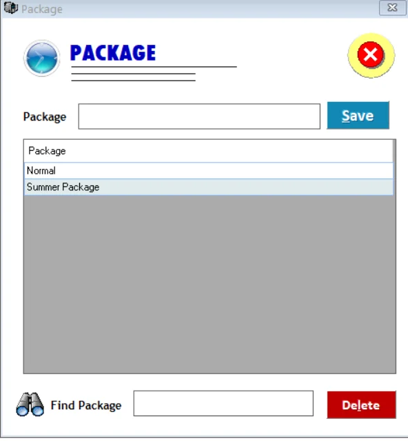 Hotel discount package management screen