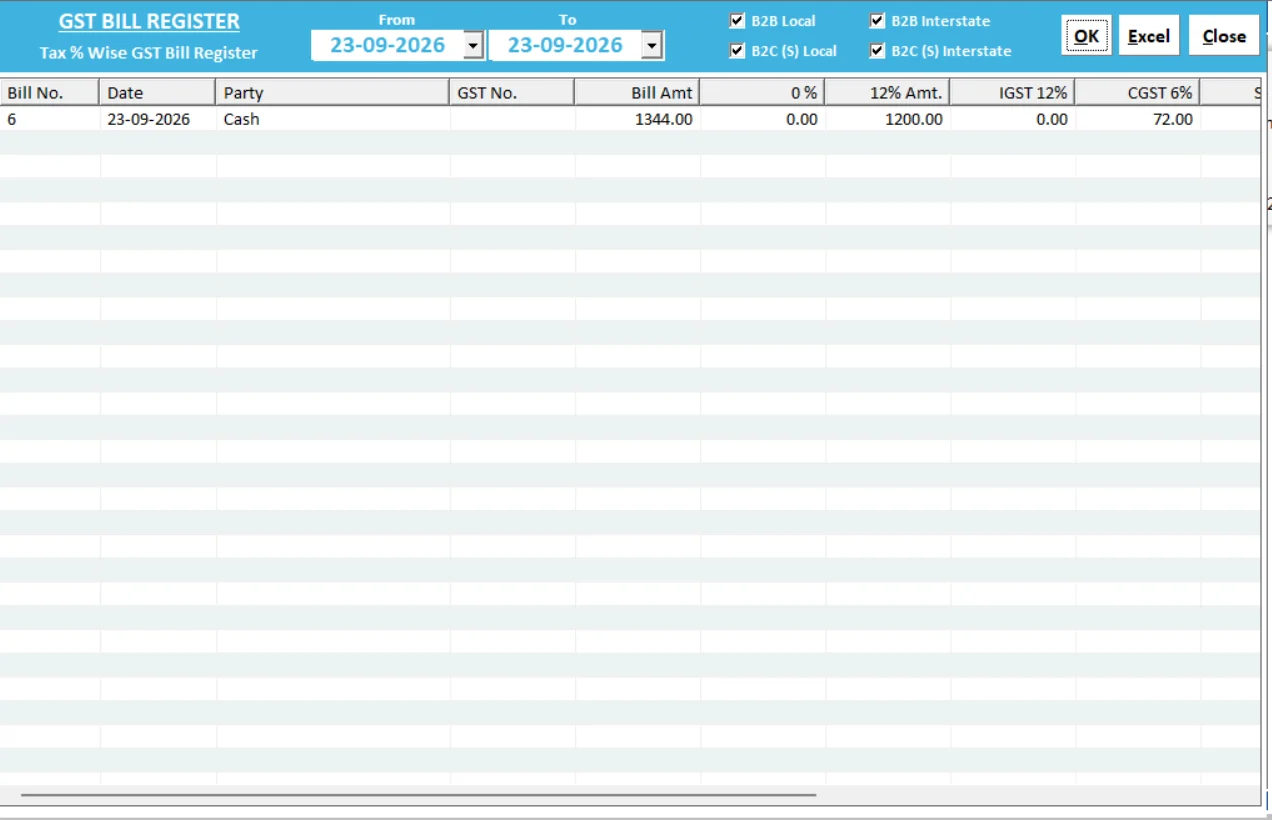 Hotel GST report software screen
