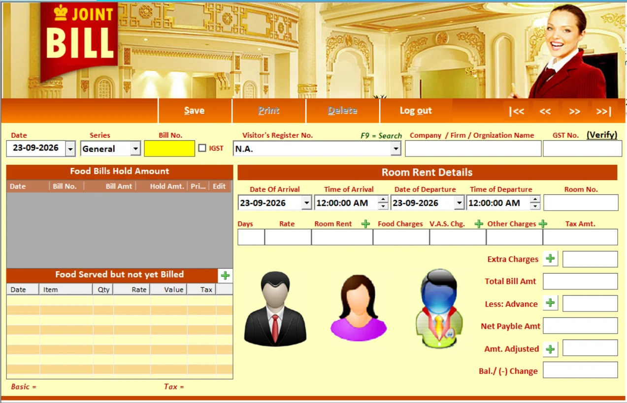 Hotel guest check-out software screen