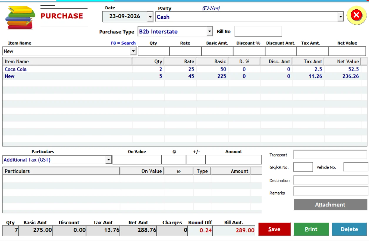 Hotel purchase entry management screen