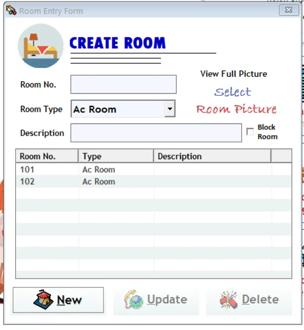 Hotel ERP room number management screen
