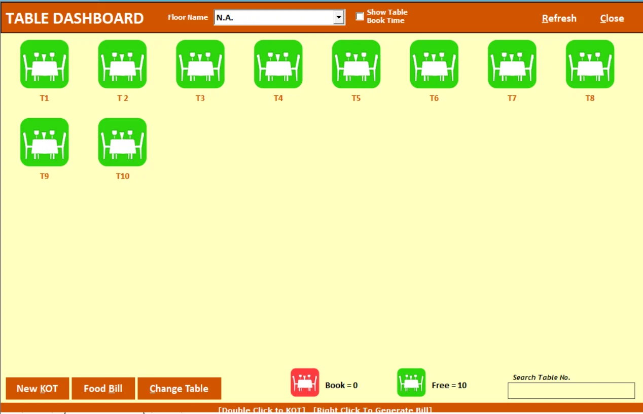 WinStar Restaurant Table Booking and Billing Dashboard