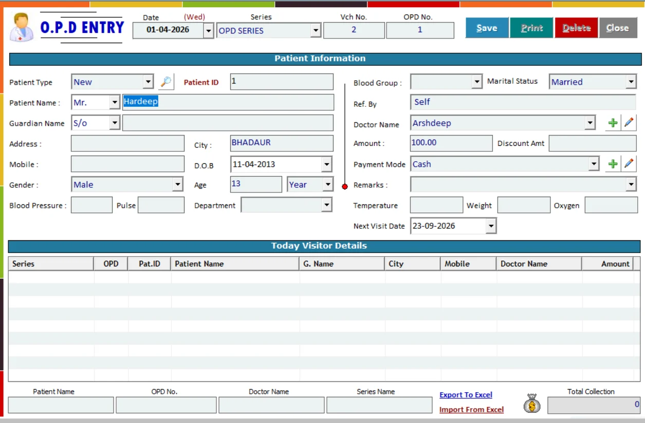 Smart Clinic 2.0 opd patient registration software screen