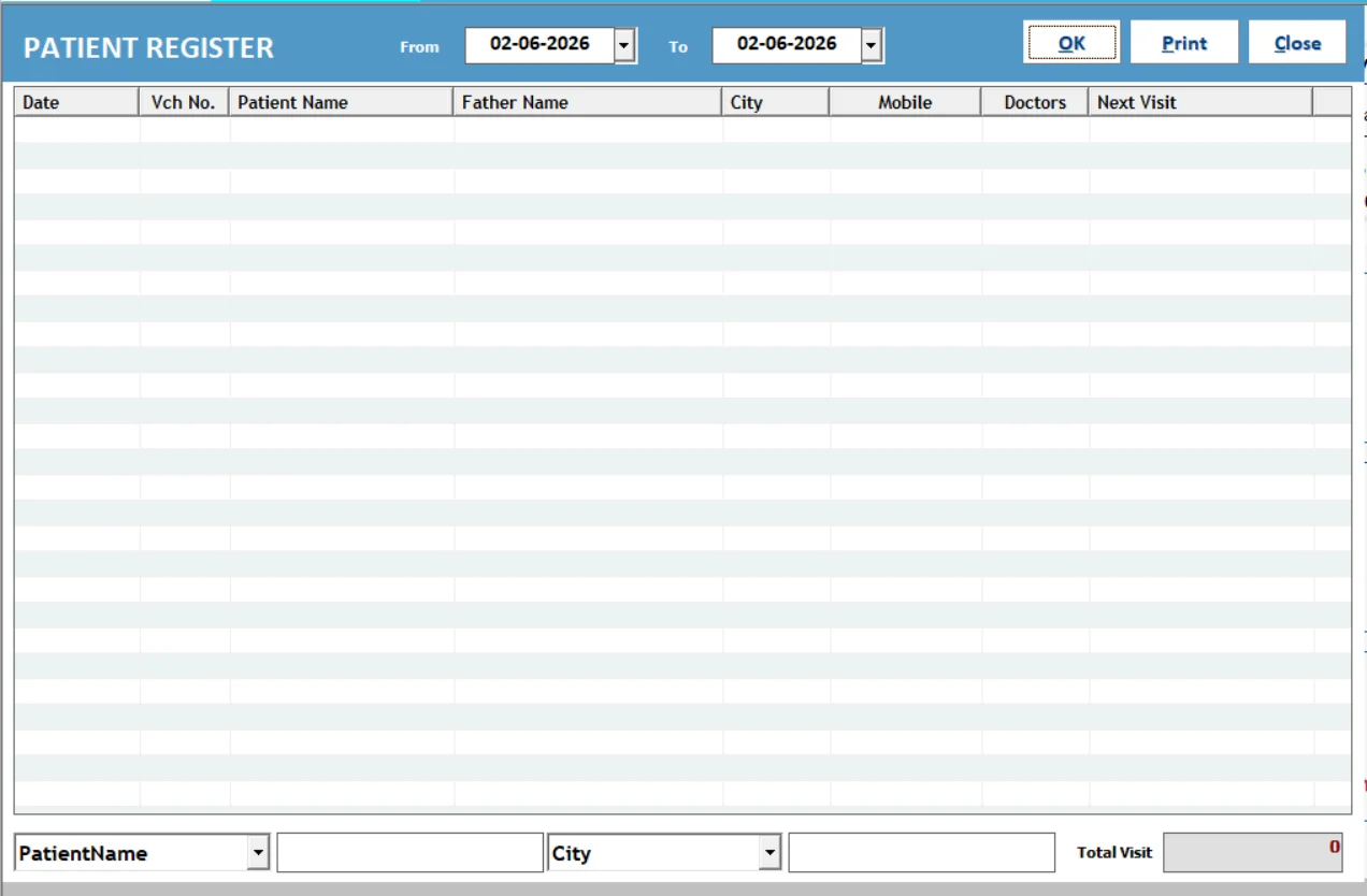 Smart Clinic patient history management software screen