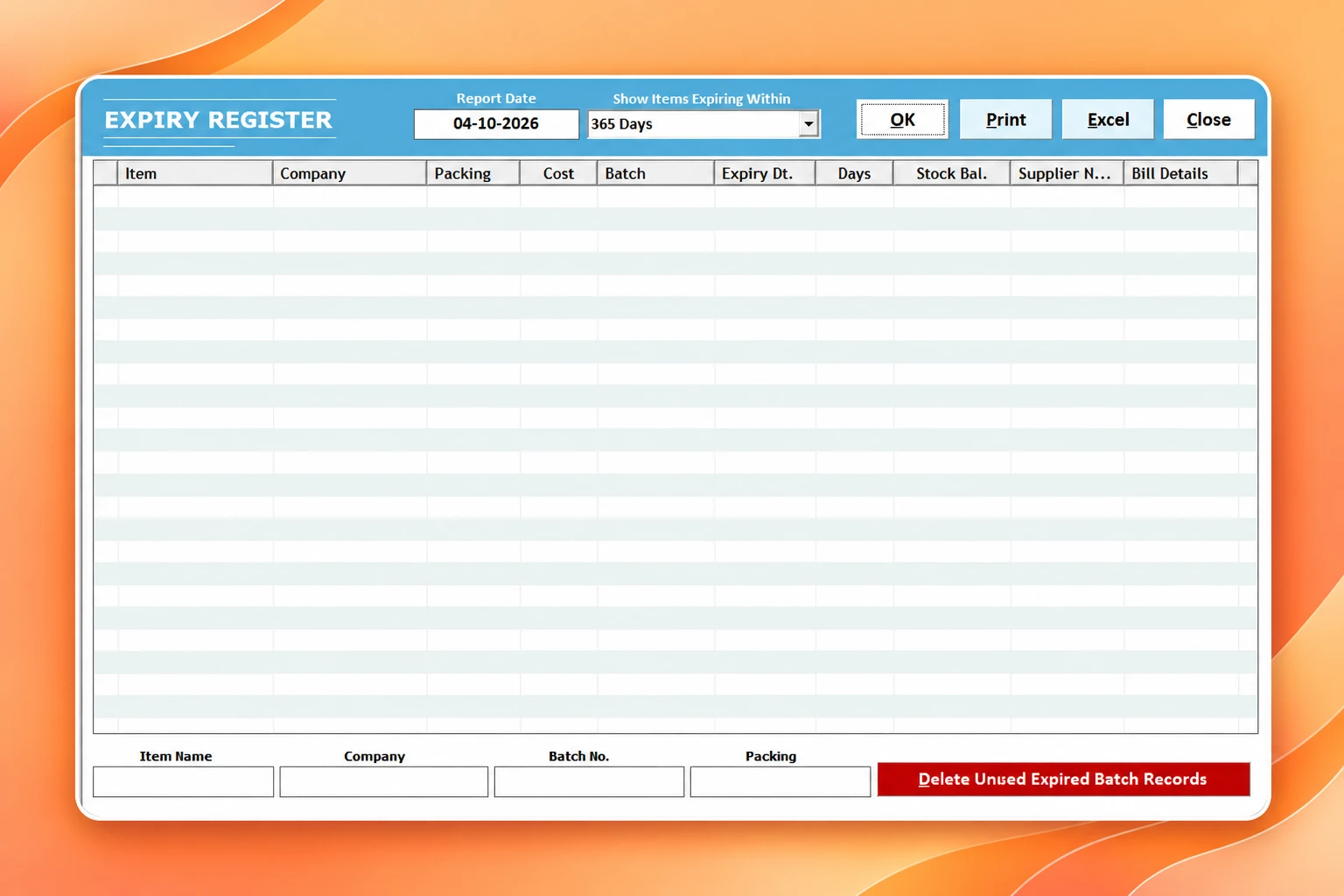 Medi + Cal Pharmacy Billing Software medicine expiry tracking screen