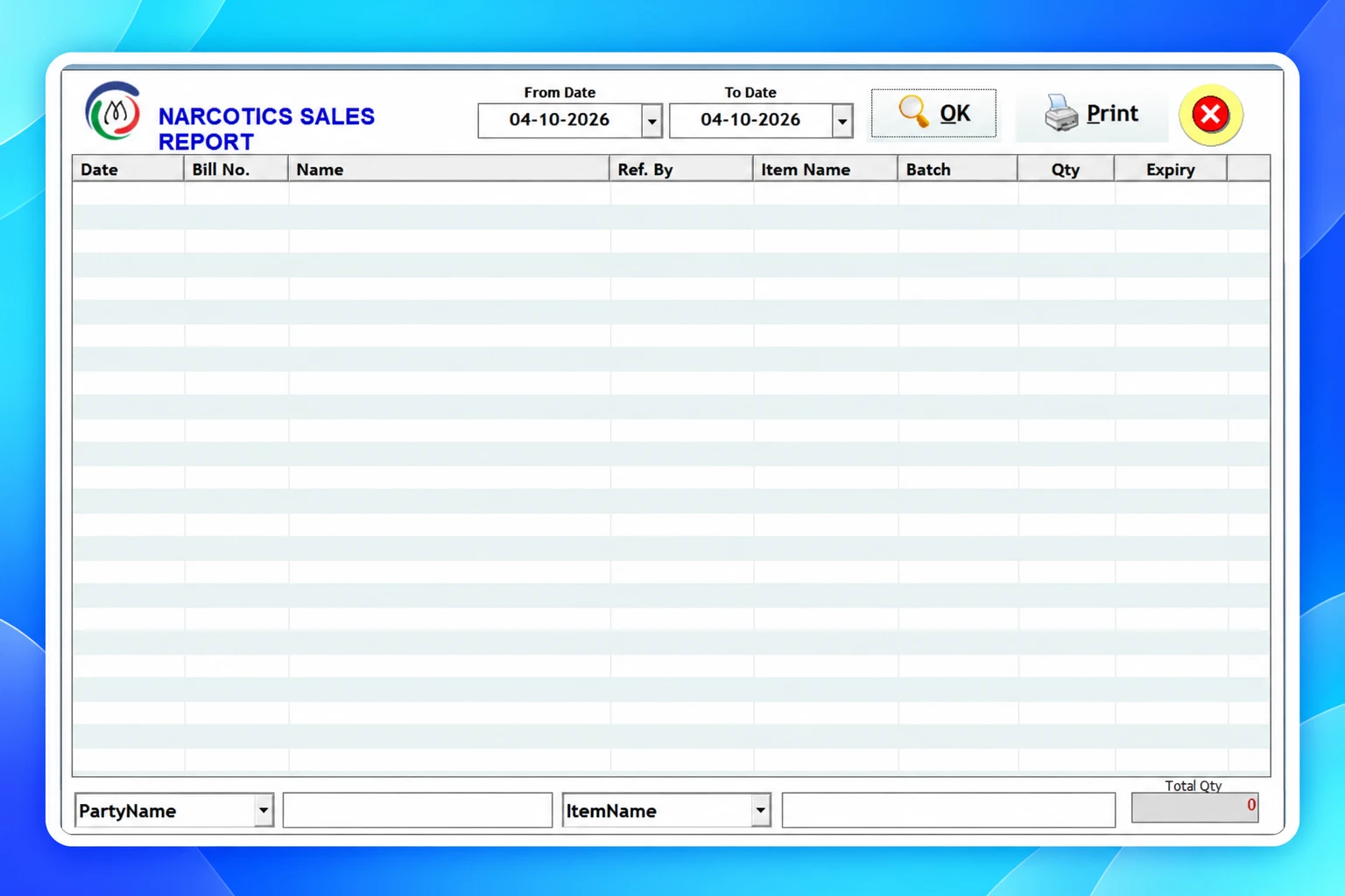 Medi + Cal Pharmacy Billing Software controlled medicine records screen