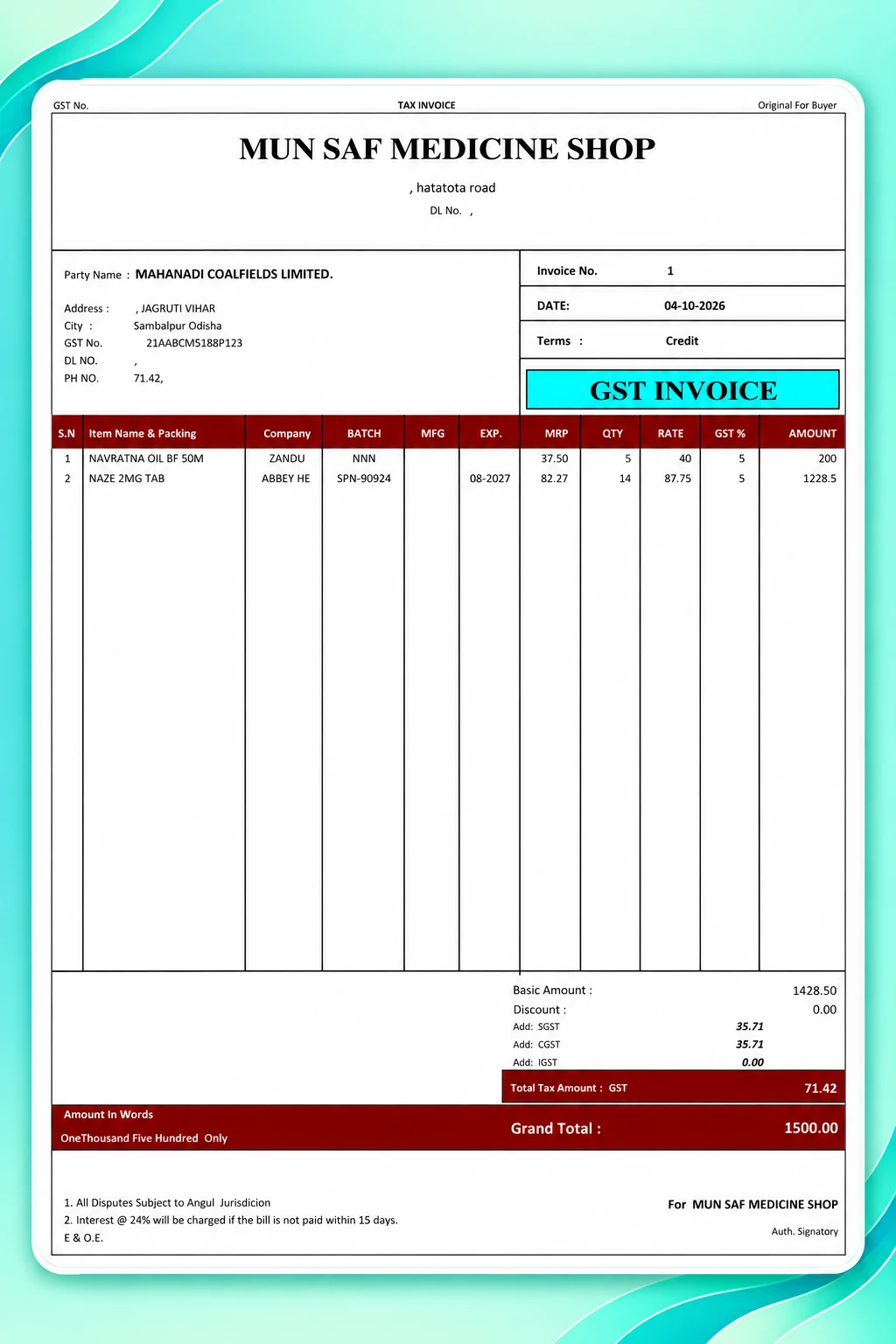 Medi + Cal Pharmacy Billing Software sales invoice