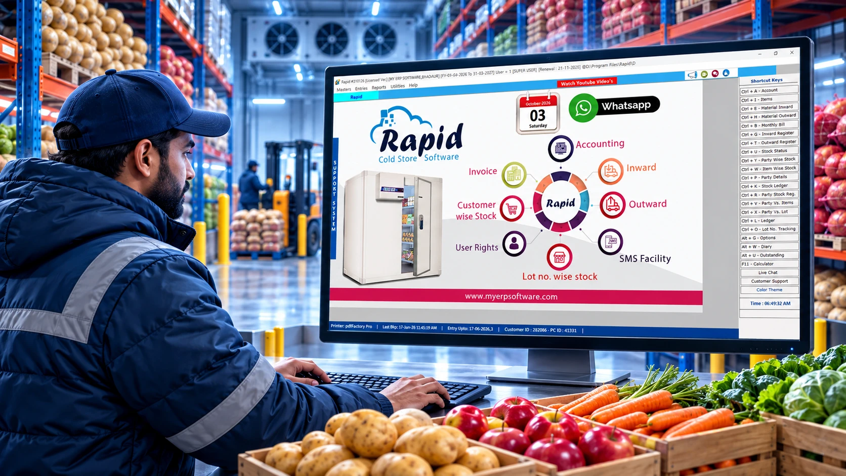 Cold Store Management Software — Rapid software dashboard in a modern cold storage warehouse
